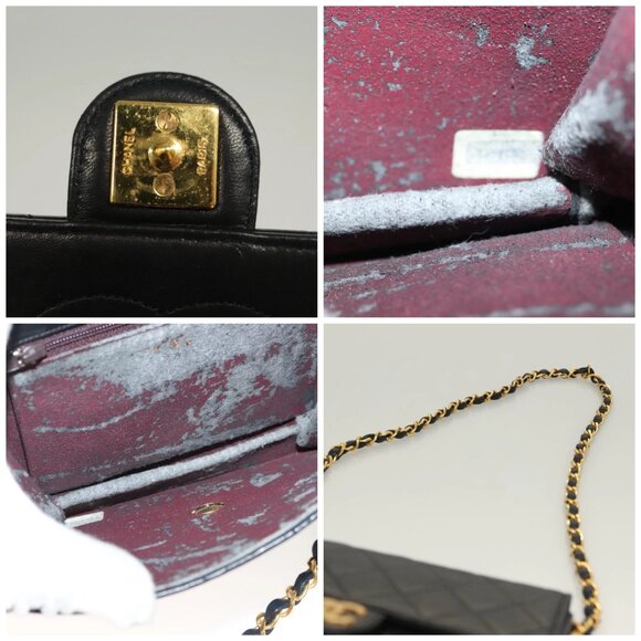 CHANEL Matelasse Chain Shoulder Bag Lamb Skin Black Gold CC Auth - Picture 14 of 15